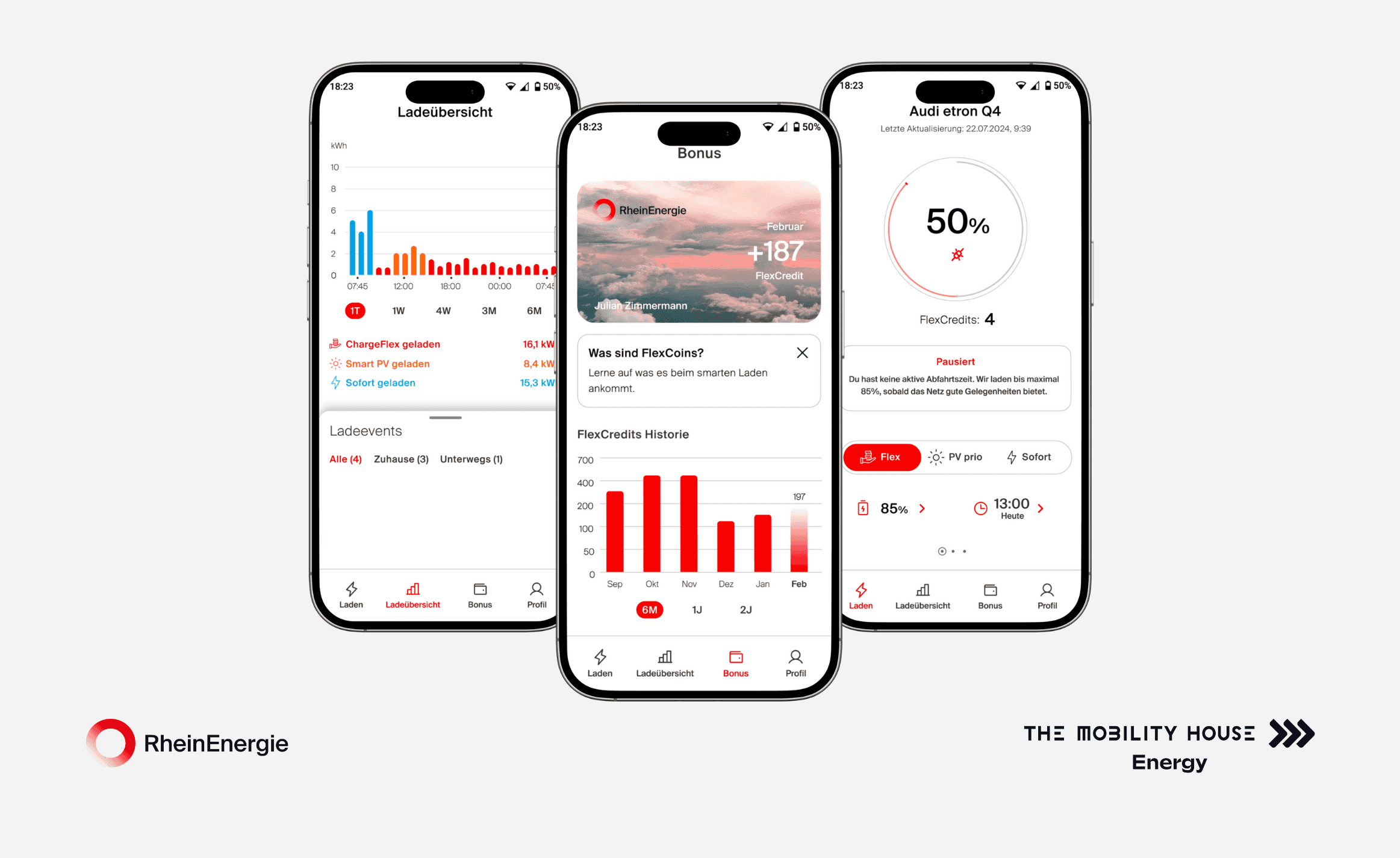 Screenshots ChargeFlex von RheinEnergie